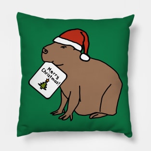 Cute Capybara says Merry Christmas Pillow