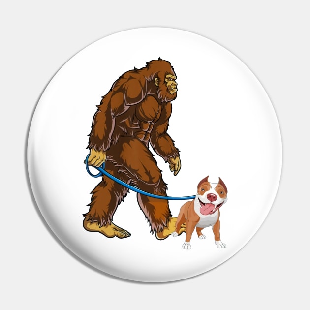 Funny Bigfoot Sasquatch Walking Pitbull Pin by JameMalbie