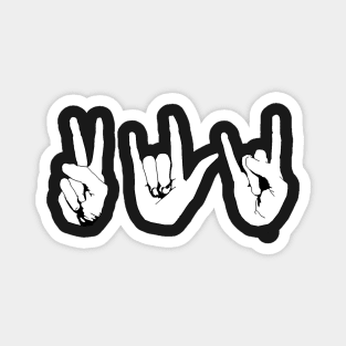 Peace, Love and Rock n' Roll sign language Magnet