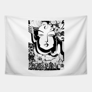 HOUSE OF HARLEQUIN TAG DESIGN ART NOUVEAU BLACK WHITE DRAWING Tapestry