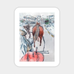 Mackinac Island Carriage Ride Watercolor Magnet