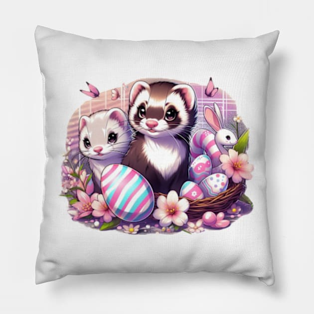 Cute Ferret Couple Easter Basket Pillow by Malus Cattus