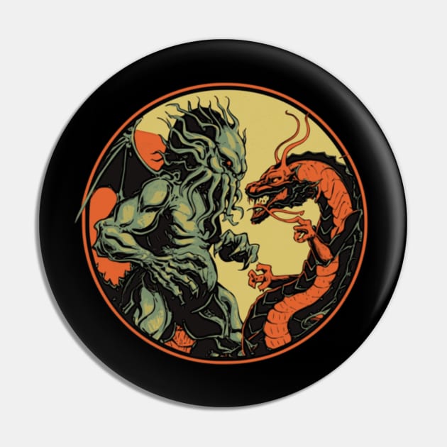 Cthulhu Vs. Ancient Chinese Dragon Pin by InfinityTone