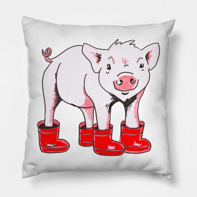 Pig in Wellies Pillow by drknice