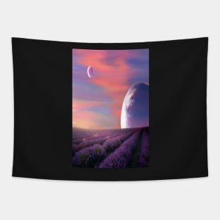 alien planets lavender fields nature surreal fantasy sunset sunrise plants Tapestry