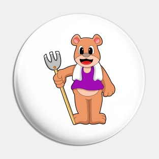 Bear as Farmer with Rake Pin