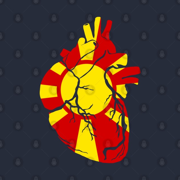 North Macedonia Flag, Anatomical Heart Design by Bun Art Store