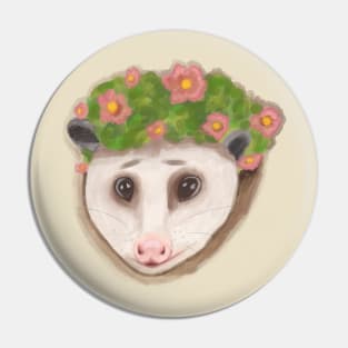 Cottage core opossum with flower crown Pin