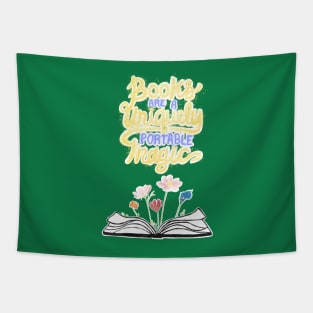 Books are unique portable magic - green Tapestry