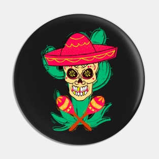 Mexican sugar skull with hat and maracas. Pin