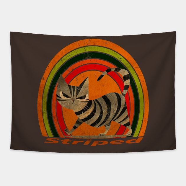 vintage striped cat Tapestry by rika marleni