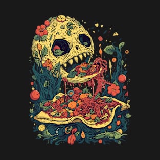 Spooky Pizza Eating Skull T-Shirt