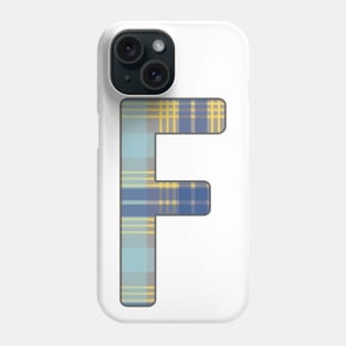 Monogram Letter F, Blue, Yellow and Grey Scottish Tartan Style Typography Design Phone Case