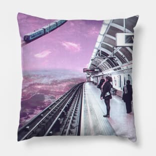 Sky Train - Space Aesthetic, Retro Futurism, Sci Fi Pillow