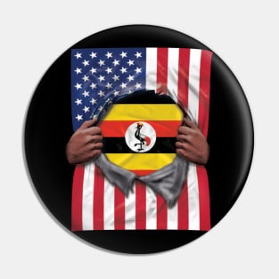 Uganda Flag American Flag Ripped - Gift for Ugandan From Uganda Pin