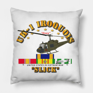 UH-1 - Front Oblique  Vietnam - Slick w VN SVC Medals Pillow