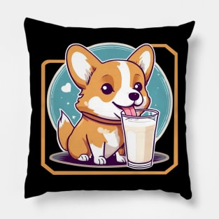 Corgi dog drinking milk Pillow