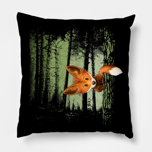 Funky Fox In Casual Twilight Forest Pillow by SkizzenMonster