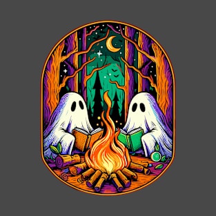 Vintage ghost book reading camping gothic halloween teachers T-Shirt