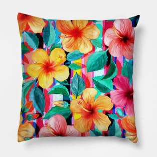 OTT Maximalist Hawaiian Hibiscus Floral with Stripes Pillow