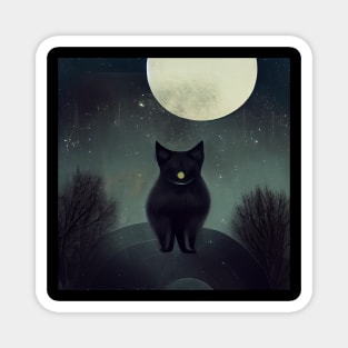 Black Cat Under Moon Abstract Magnet