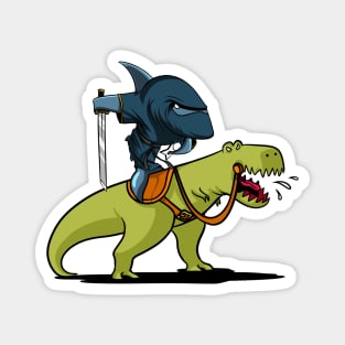 Shark Ninja Riding T-Rex Dinosaur Magnet