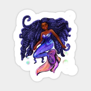 mermaid with flowing blue black braids , brown eyes curly Afro hair and caramel brown skin Magnet