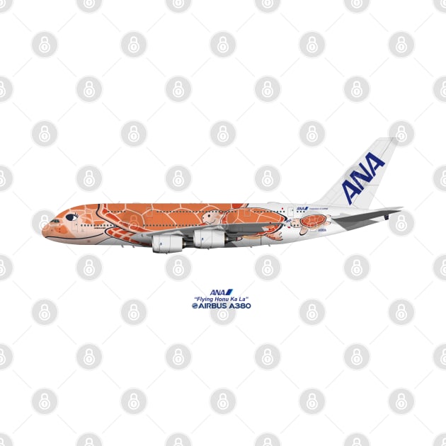 Illustration of ANA Airbus A380 - Flying Honu Ka La by SteveHClark