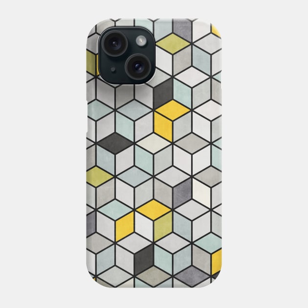 Colorful Concrete Cubes - Yellow, Blue, Grey Phone Case by ZoltanRatko