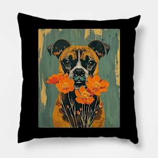 Boxer Dog Flowers Photo Art Design For Dog Onwer Pillow