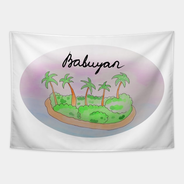 Babuyan watercolor Island travel, beach, sea and palm trees. Holidays and rest, summer and relaxation Tapestry by grafinya