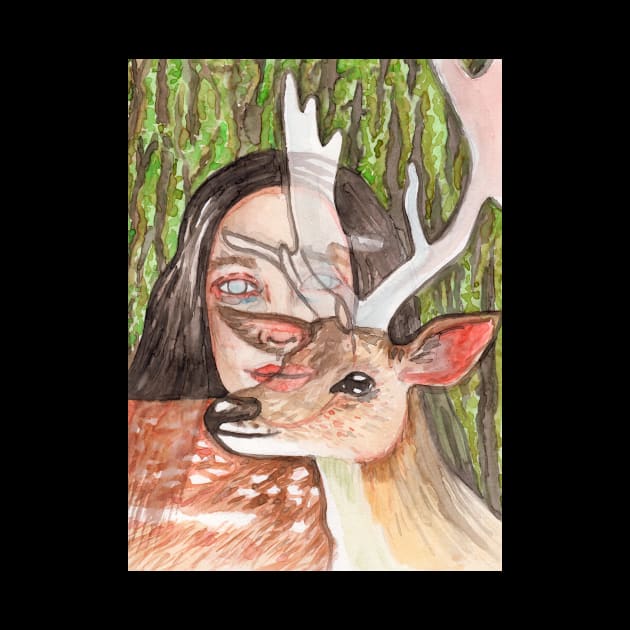 Woman and deer by deadblackpony