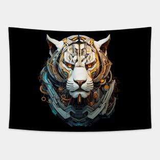 The Robotic White Tiger's Watchful Regard Tapestry