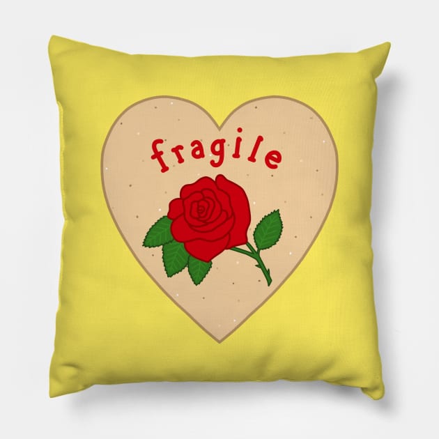 Fragile Mazapan Heart YELLOW Pillow by thelamehuman