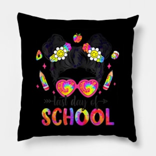 Messy Bun Girl Glasses Pencil Last Day Of School Tie Dye Kid Pillow