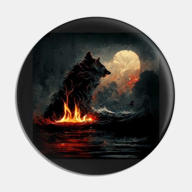 Wolf in Fire Pin by DarkAgeArt