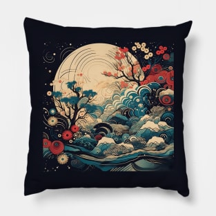 Asian forest with moon Pillow