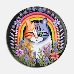 Colorful Cat Floral Rainbow Pin