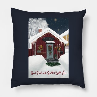 Christmas Greeting card from the old part of Jakobstad called Skata.Swedish text 2 Pillow