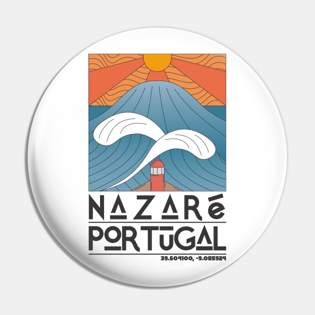 Nazaré Portugal Retro Travel Poster Pin by JDP Designs