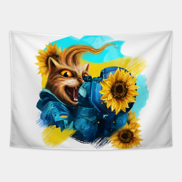 Cat Ukrainian Soldier Tapestry by Marysha_art