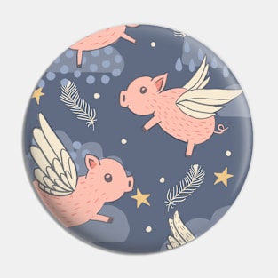 When Pigs Fly on Dark Blue Pin