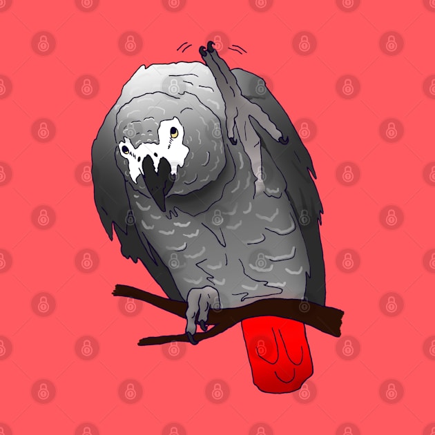 African Grey Parrot Perching Waving on a Branch by Einstein Parrot