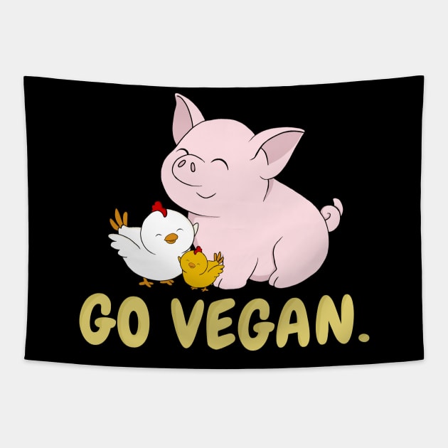 Go Vegan Cute Pig And Chicken 3 Tapestry by valentinahramov