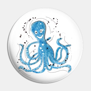 Happy Blue Cartoon Octopus Pin