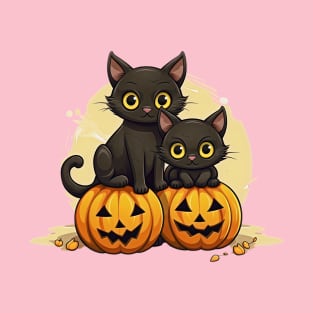 Halloween Black Cat and Pumpkins T-Shirt