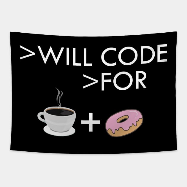 Coffee and donut - I will code for coffee and donut Tapestry by KC Happy Shop