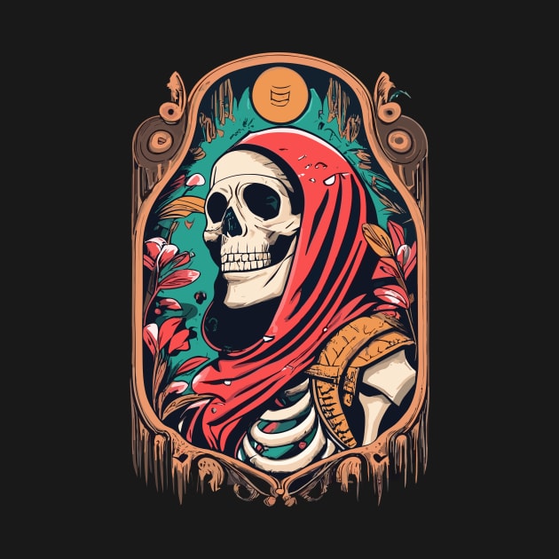 Skeleton in a Red Medieval Cloak by kknows