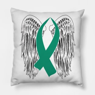 Winged Awareness Ribbon (Teal) Pillow