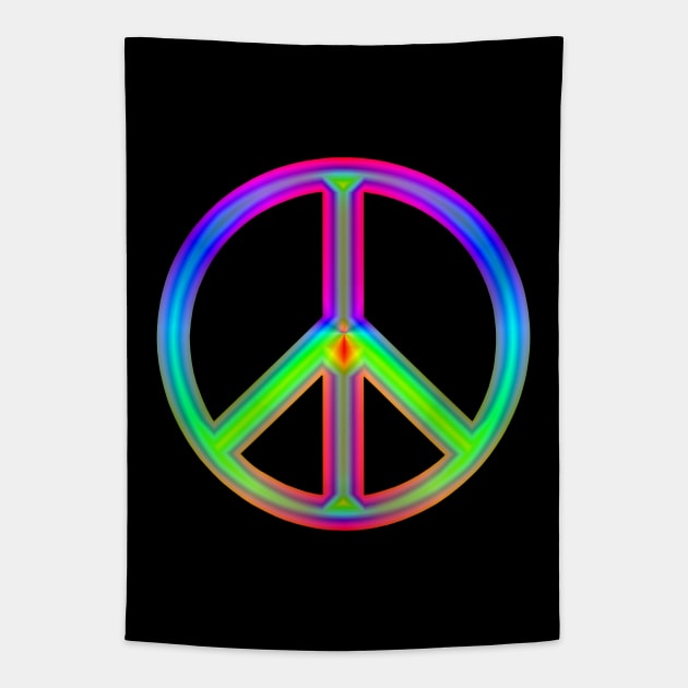 Rainbow Neon Peace Sign Tapestry by Art by Deborah Camp